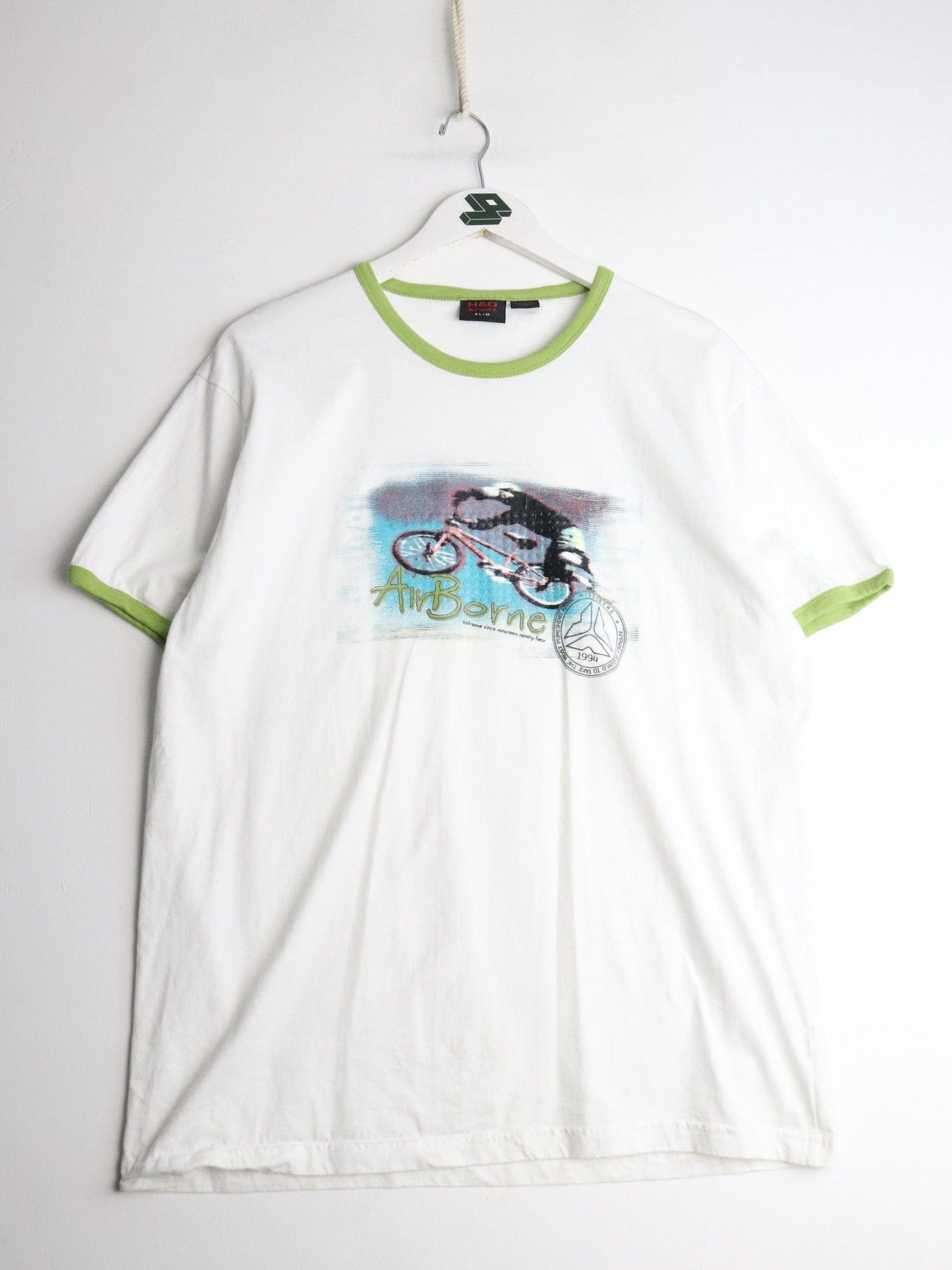 H & O Sport T Shirt Mens Slim XL White Ringer Cycling from propervintagecanada
