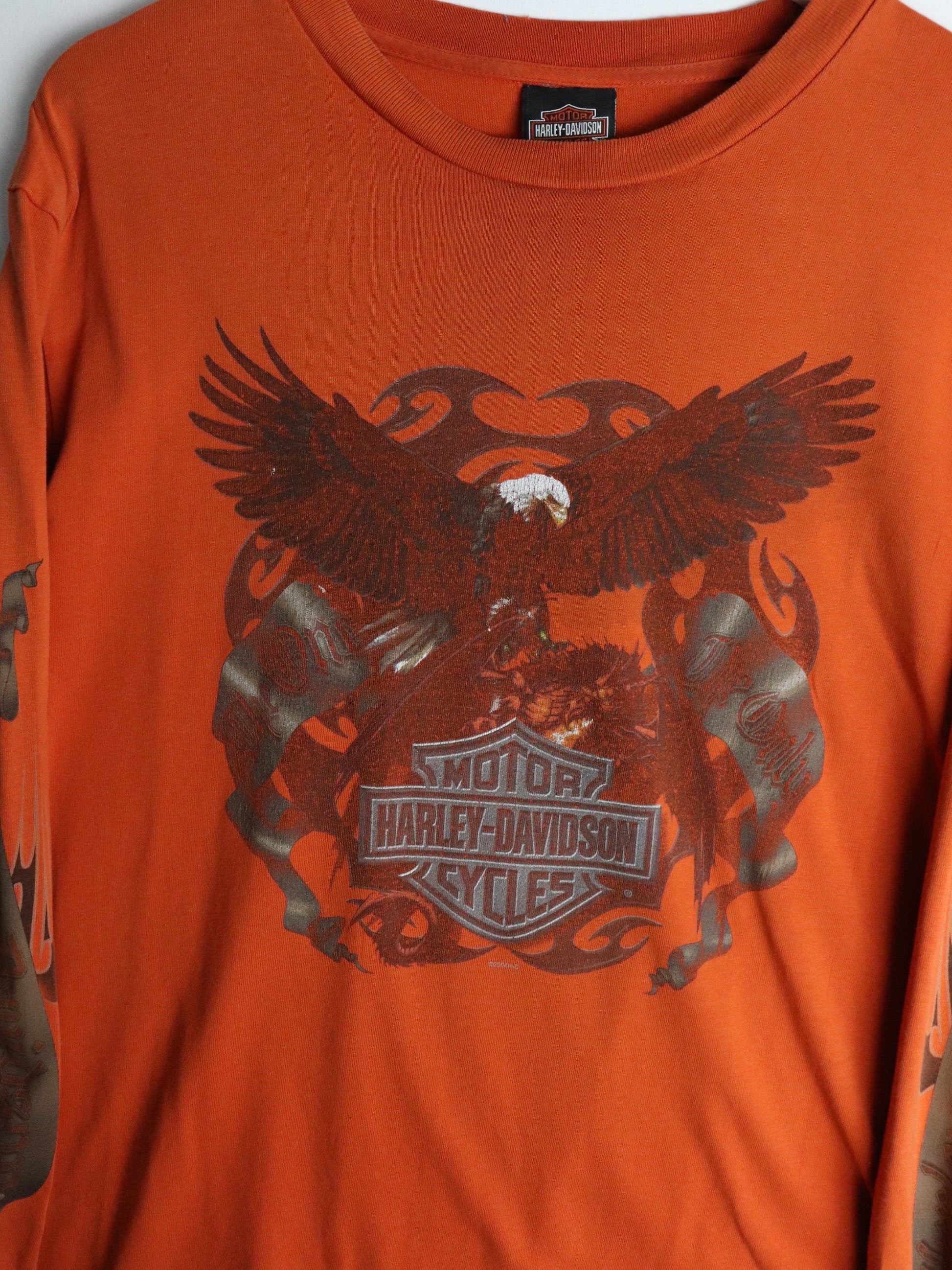 Harley Davidson T-Shirts & Tank Tops Harley Davidson T Shirt Mens Large Orange Long Sleeve