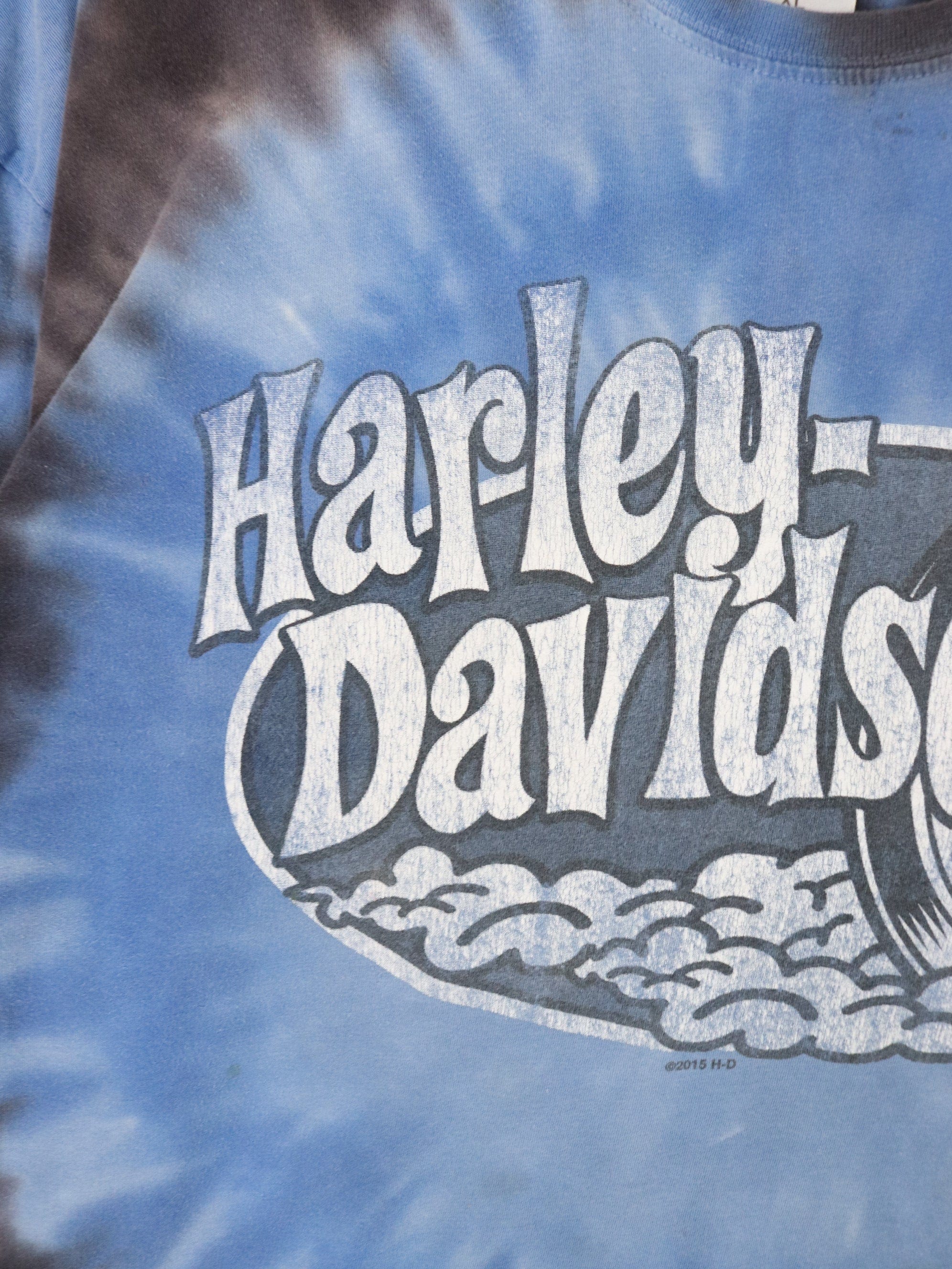 Harley Davidson T Shirt Mens XL Blue Tie Dye Long Sleeve Biker
