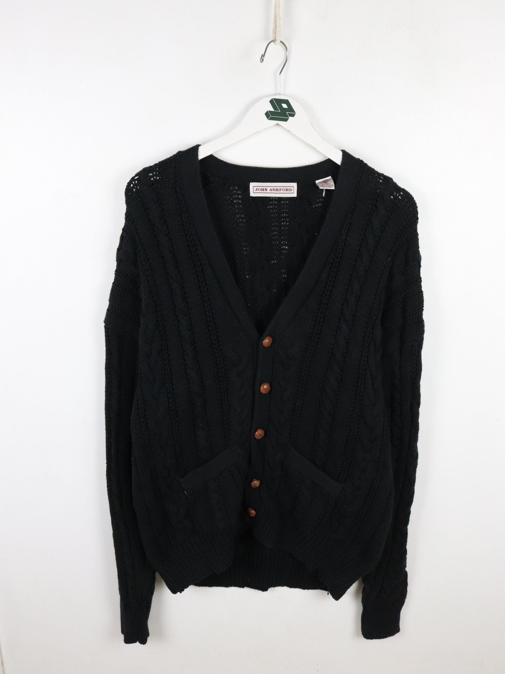 John Ashford Knit Sweater Mens Slim XL Black Cardigan from propervintagecanada