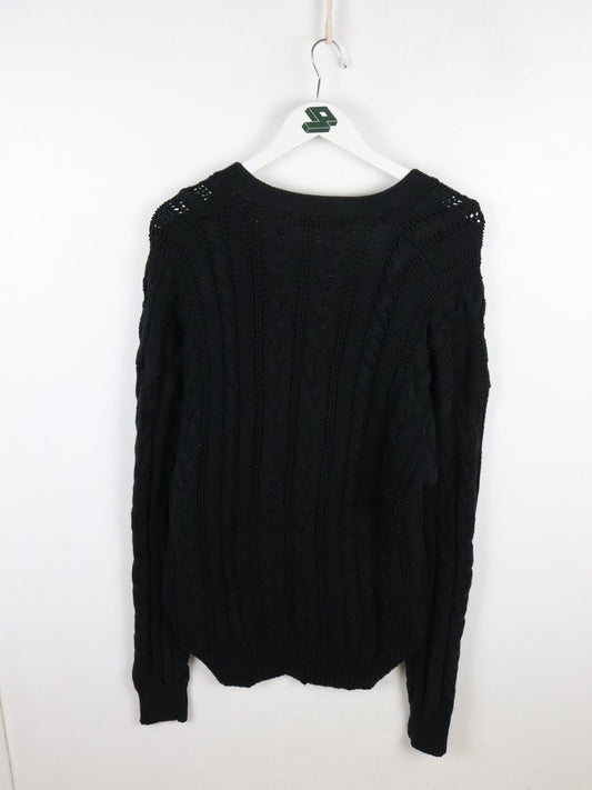 John Ashford Knit Sweater Mens Slim XL Black Cardigan