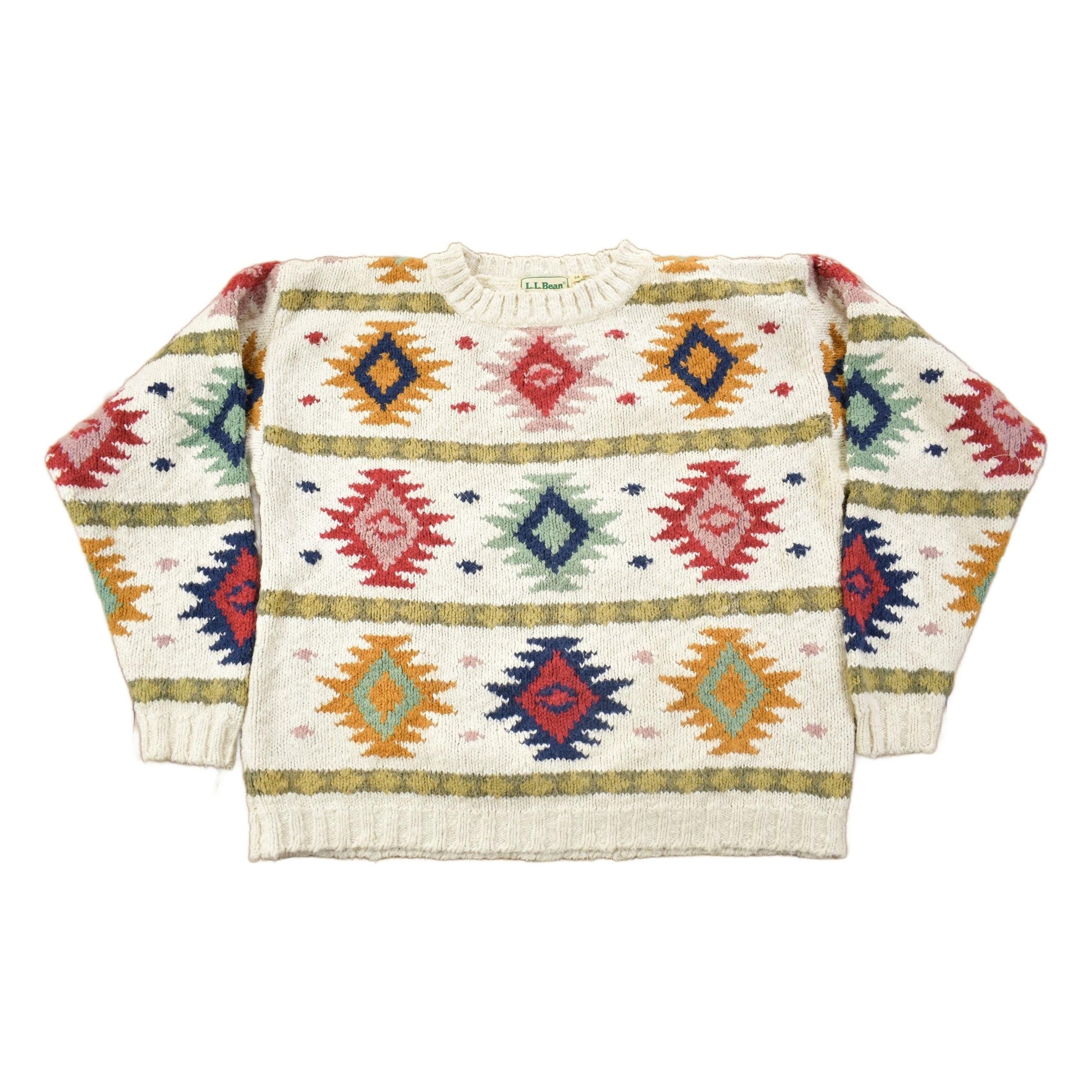 L.L. Bean Clothing > Gender Neutral Adult Clothing > Hoodies & Sweatshirts > Sweatshirts Vintage 1980s LL Bean Aztec Pattern Knit Sweater Men's Medium