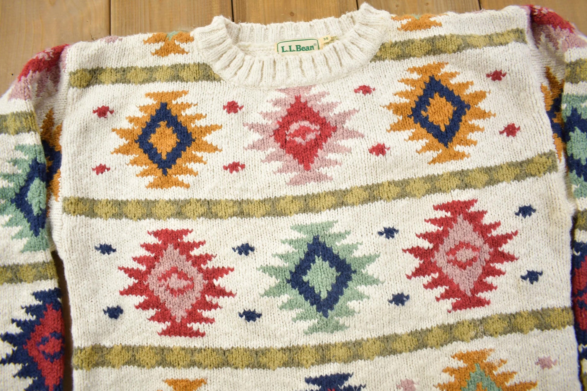 L.L. Bean Clothing > Gender Neutral Adult Clothing > Hoodies & Sweatshirts > Sweatshirts Vintage 1980s LL Bean Aztec Pattern Knit Sweater Men's Medium