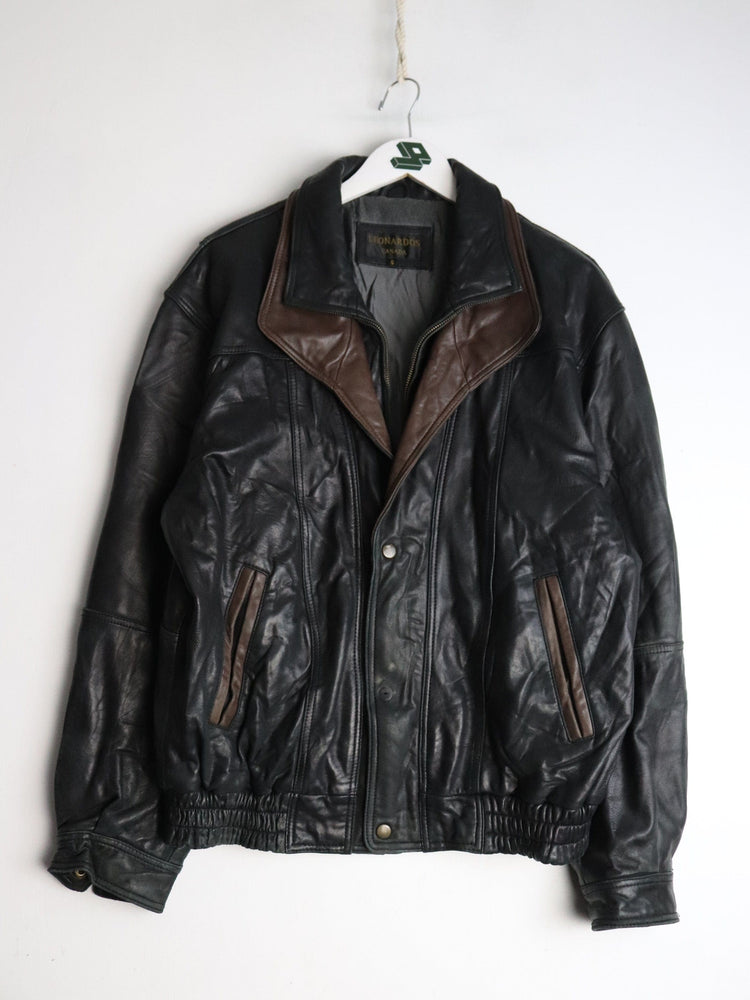 Leonardo's Jacket Mens Small Black Leather Coat from propervintagecanada