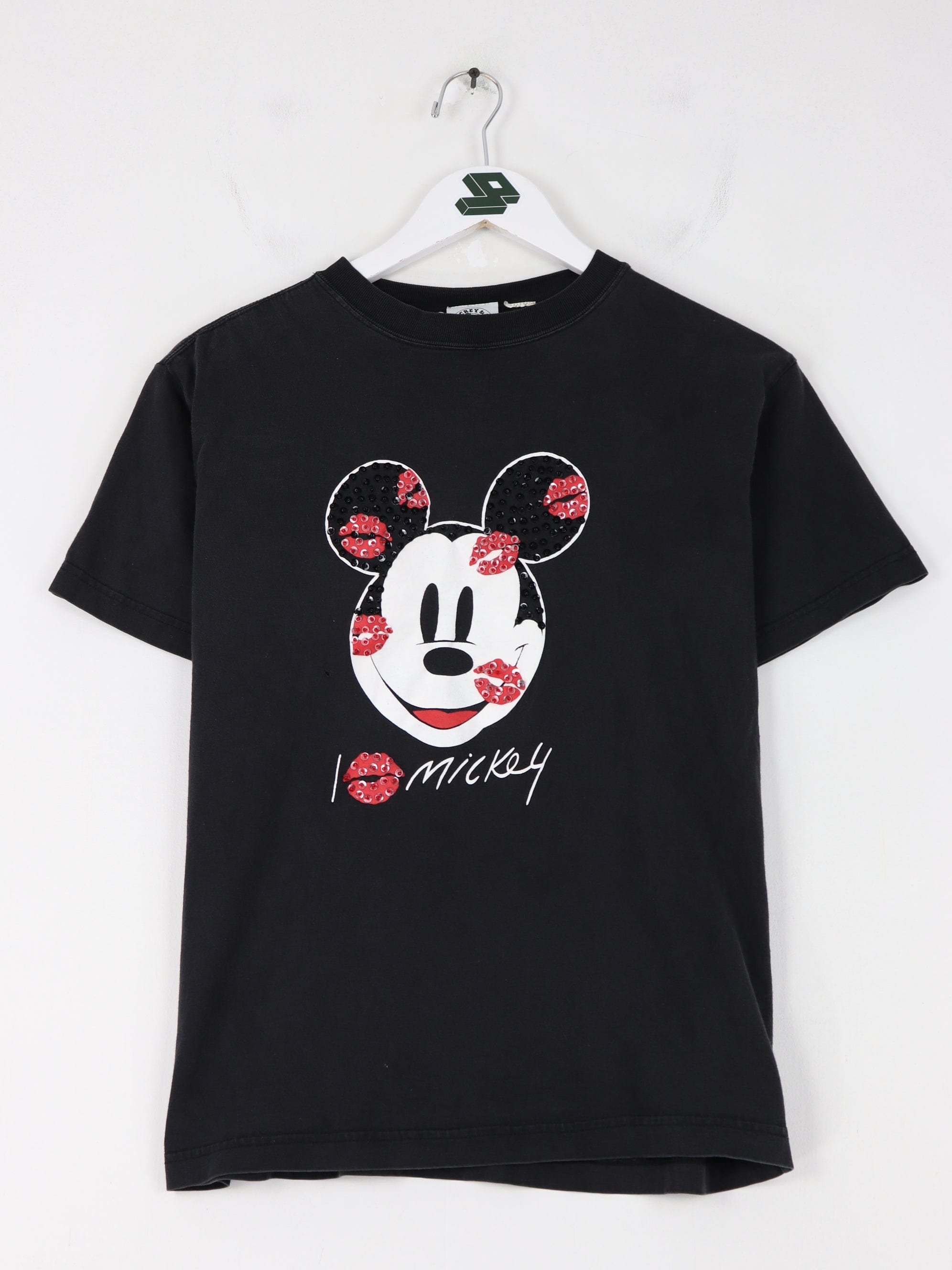Vintage Disney T Shirt Womens Small Black Rhinestones Mickey Mouse