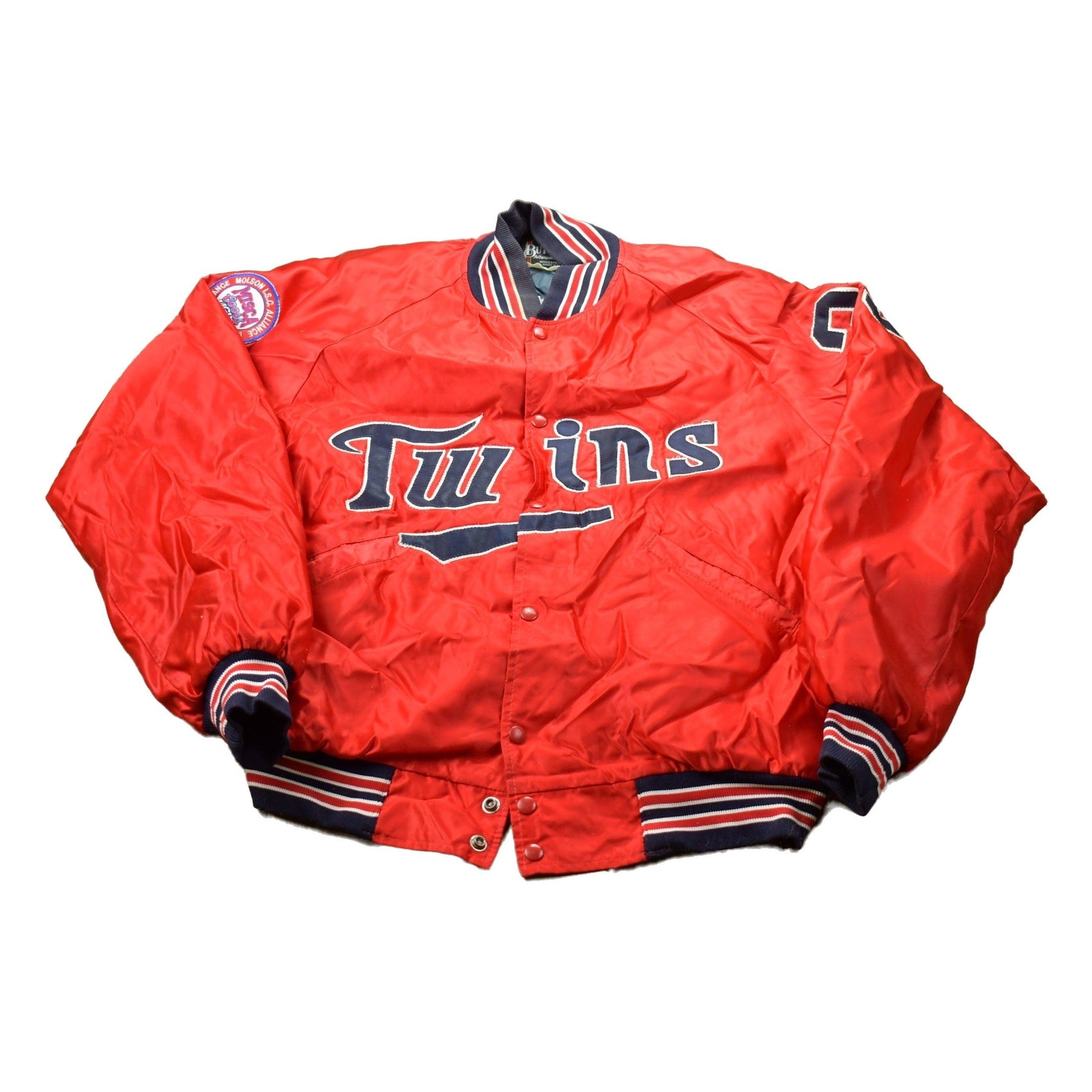 MLB Clothing > Gender Neutral Adult Clothing > Jackets & Coats Vintage 1990s Butwin Minnesota Twins Satin Bomber Jacket Men's 2XL