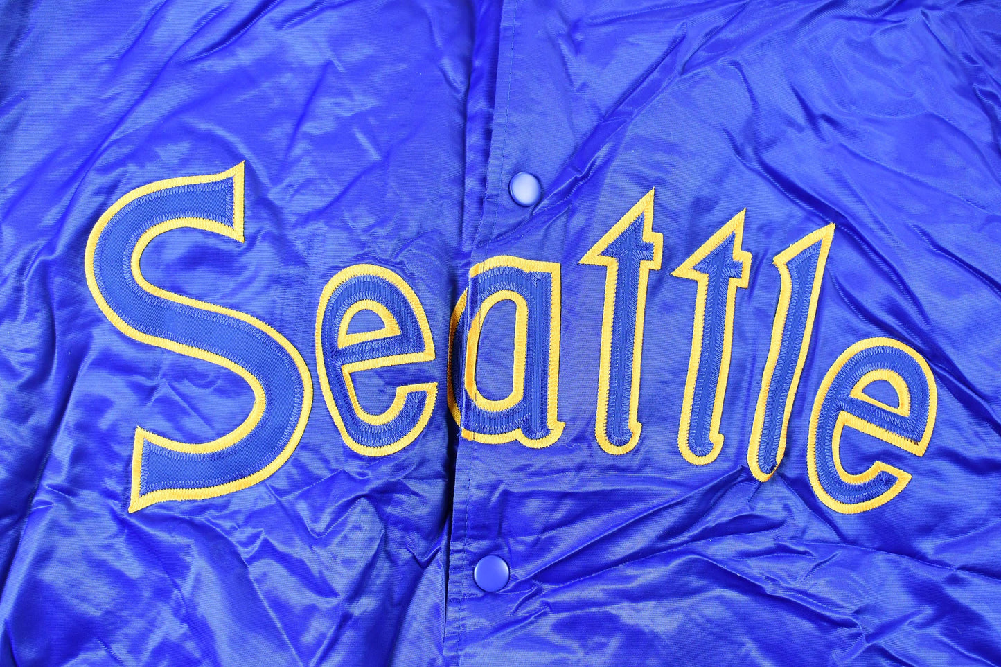 MLB Clothing > Gender Neutral Adult Clothing > Jackets & Coats Vintage 1990s Cooperstown Collection Seattle Mariners MLB Baseball Embroidered Snap Button Satin Bomber Jacket