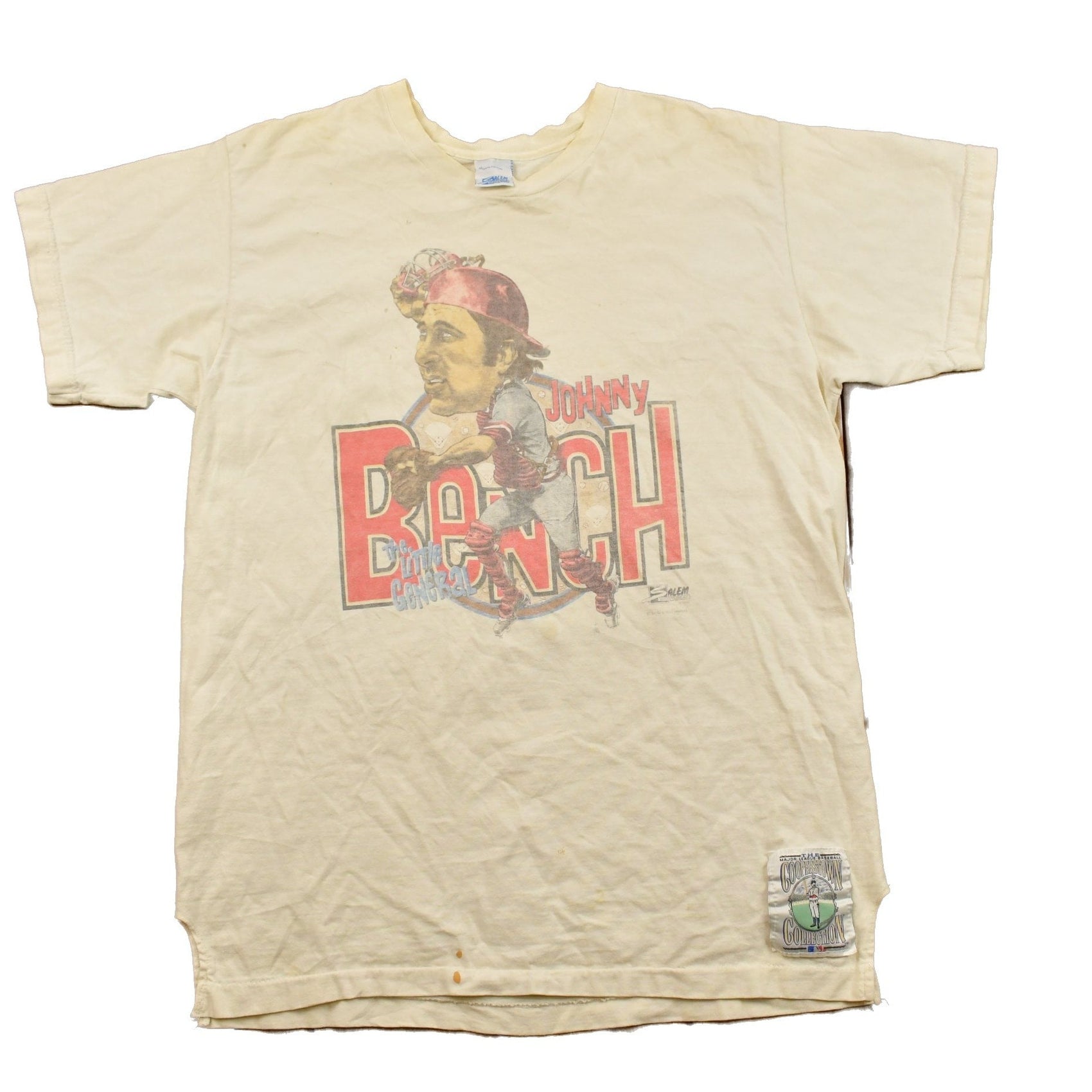 MLB Clothing > Gender Neutral Adult Clothing > Tops & Tees > T Shirts Vintage 1980s Johnny Bench Cooperstown Collection MLB Graphic T-Shirt Men's Large