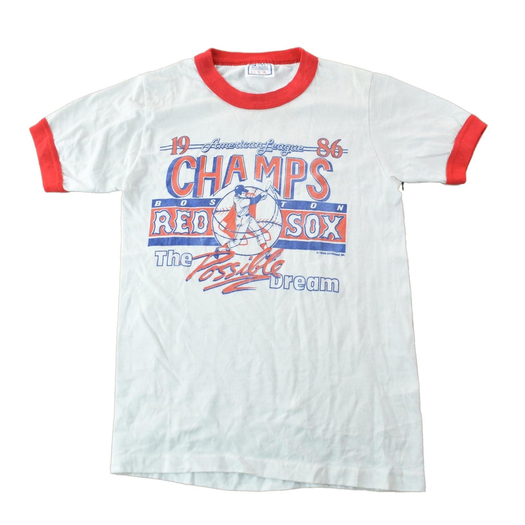 MLB Clothing > Gender Neutral Adult Clothing > Tops & Tees > T Shirts Vintage 1986 Boston Red Sox Champs Ringer T-Shirt Men's 2XS