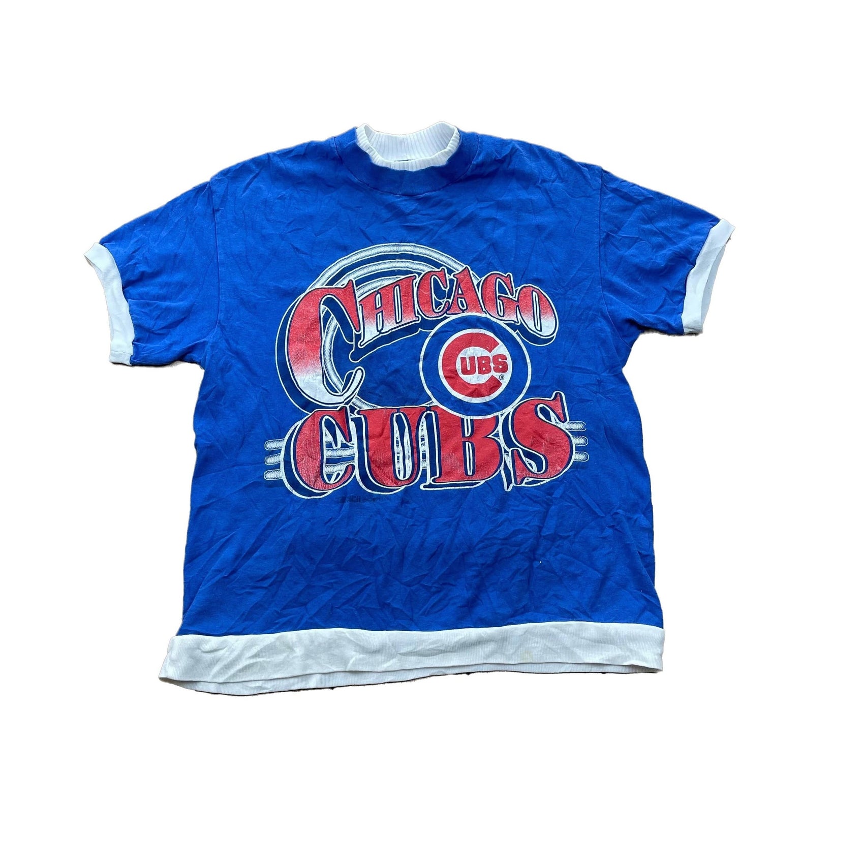 MLB Clothing > Gender Neutral Adult Clothing > Tops & Tees > T Shirts Vintage 1990s Chicago Cubs Sports Ringer T-Shirt Men's Medium