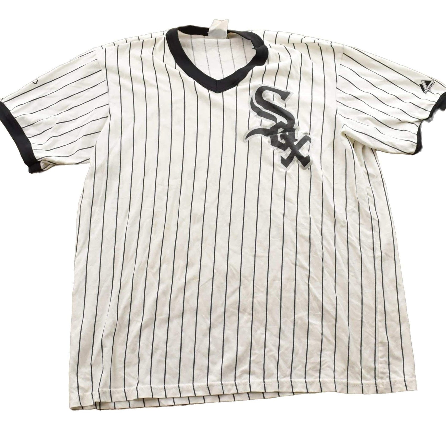 MLB Clothing > Gender Neutral Adult Clothing > Tops & Tees > T Shirts Vintage 1990s Chicago White Sox Striped MLB Baseball Majestic Graphic T-Shirt Men's Medium