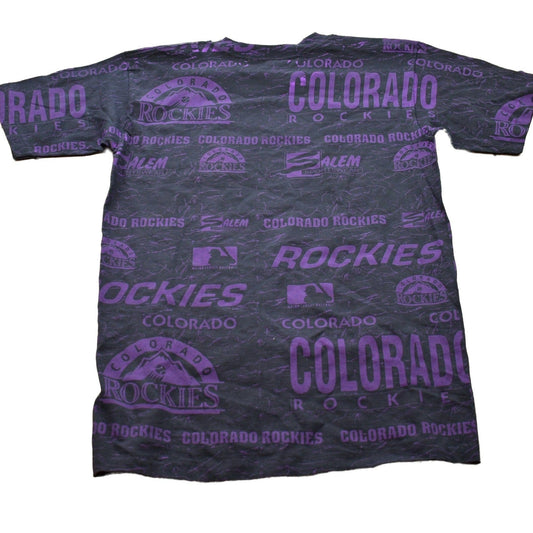 MLB Clothing > Gender Neutral Adult Clothing > Tops & Tees > T Shirts Vintage 1990s Colorado Rockies MLB Salem All Over Print Graphic T-Shirt Men's Medium