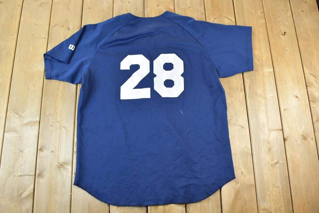 MLB Clothing > Gender Neutral Adult Clothing > Tops & Tees > T Shirts Vintage 1990s Dells Embroidered Navy Baseball Jersey Men's XL