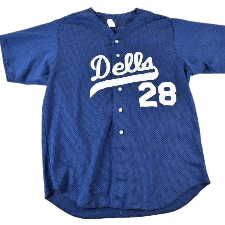 MLB Clothing > Gender Neutral Adult Clothing > Tops & Tees > T Shirts Vintage 1990s Dells Embroidered Navy Baseball Jersey Men's XL