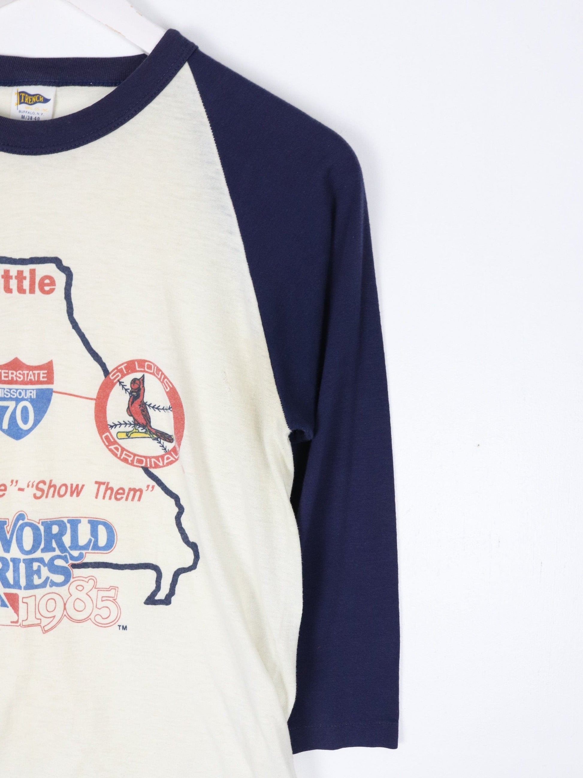 MLB T-Shirts & Tank Tops Vintage 1985 World Series T Shirt Fits Mens Small White Raglan