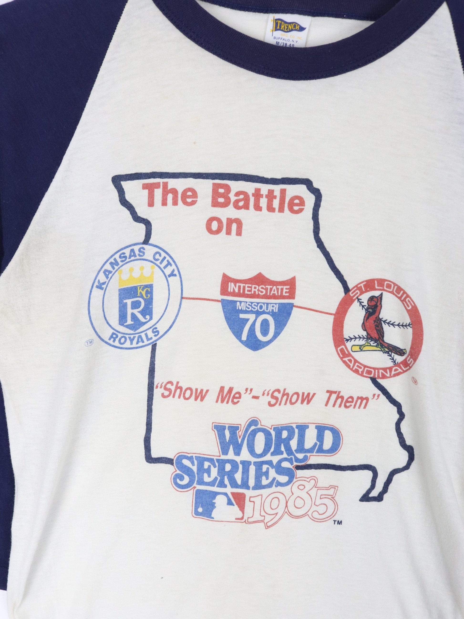 MLB T-Shirts & Tank Tops Vintage 1985 World Series T Shirt Fits Mens Small White Raglan