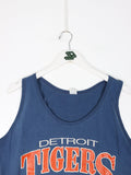 vtg 90s DETROIT TIGERS TANK TOP Baseball Club Muscle T Shirt Tee Blue XL