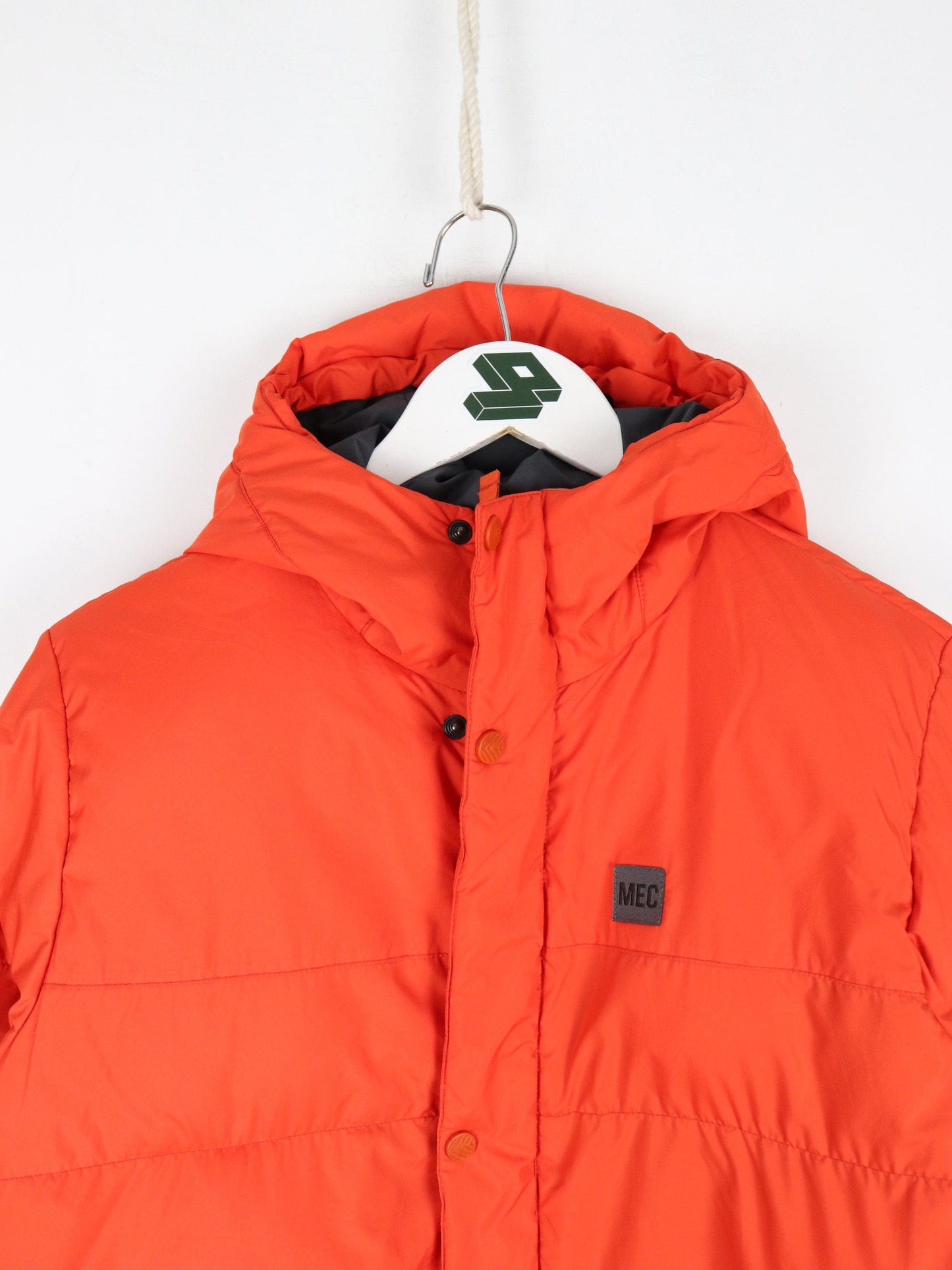 Mountain Equipment Co-Op Jacket Youth Large Orange Hooded Down Coat Outdoors from propervintagecanada