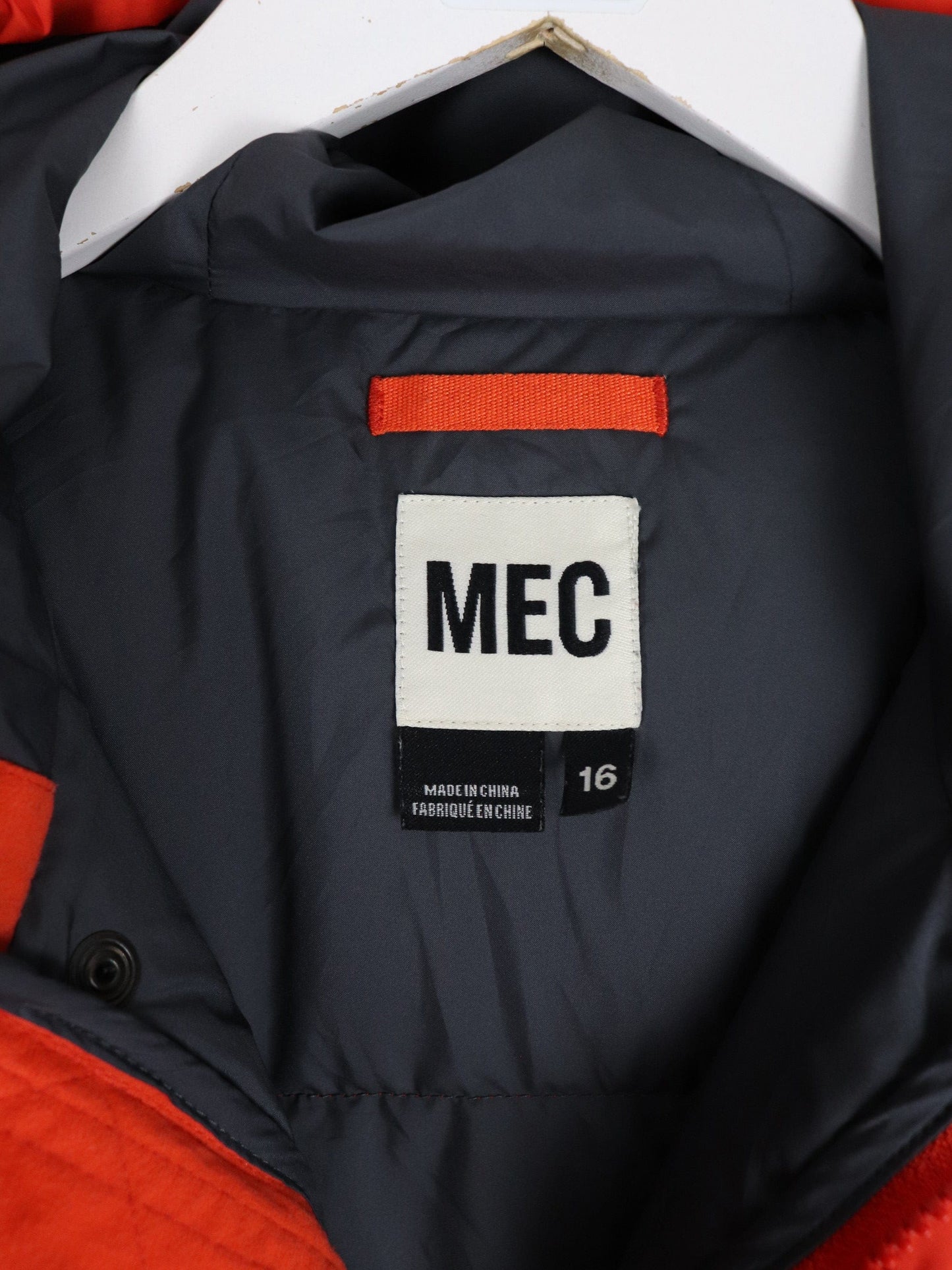 Mountain Equipment Co-Op Jacket Youth Large Orange Hooded Down Coat Outdoors from propervintagecanada