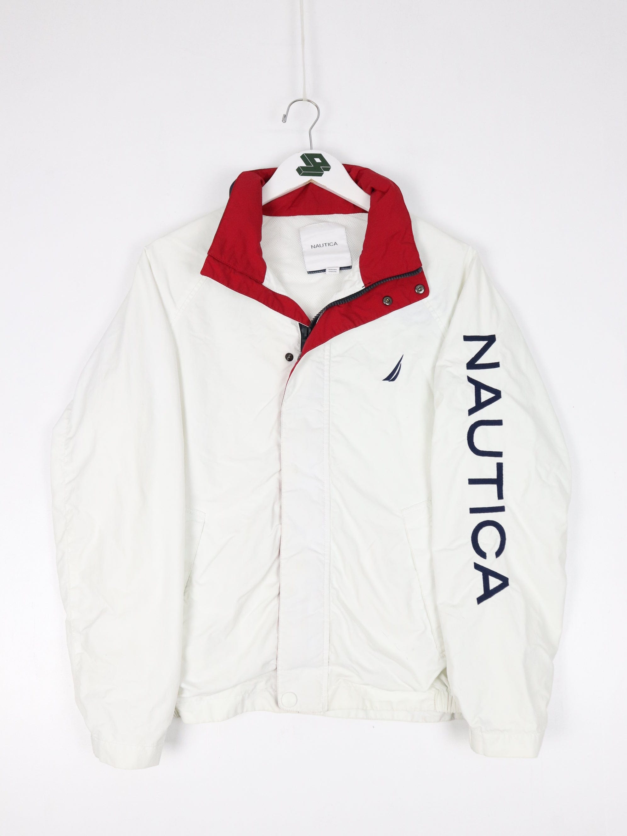 Nautica Jacket Mens XS White Sailing Windbreaker Outdoors Spell Out