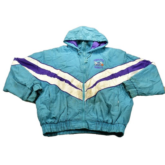 NBA Clothing > Gender Neutral Adult Clothing > Jackets & Coats Vintage 1990s Charlotte Hornets NBA Puffer Jacket Men's XL/ Athleisure Sportswear / Streetwear Fashion / Vintage NBA Fan Gear / Distressed