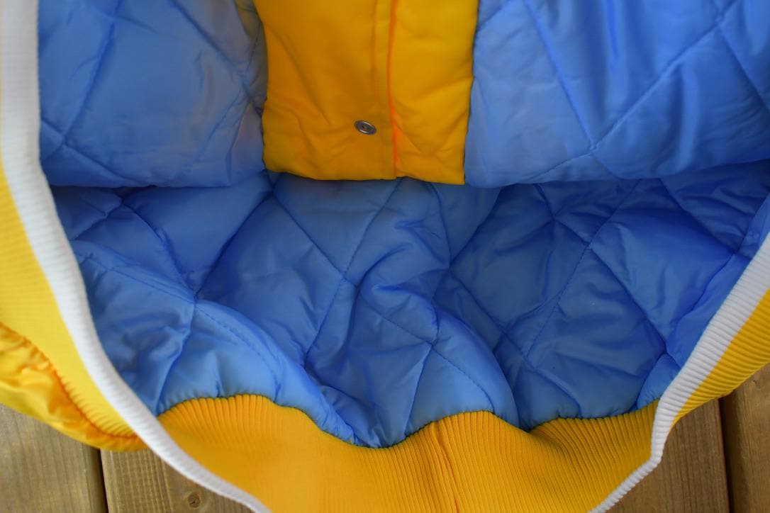 NBA Clothing > Gender Neutral Adult Clothing > Jackets & Coats Vintage 1990s Deadstock NBA Hardwood Classics MPLS Minneapolis Lakers Satin Button Up Windbreaker Basketball Jacket