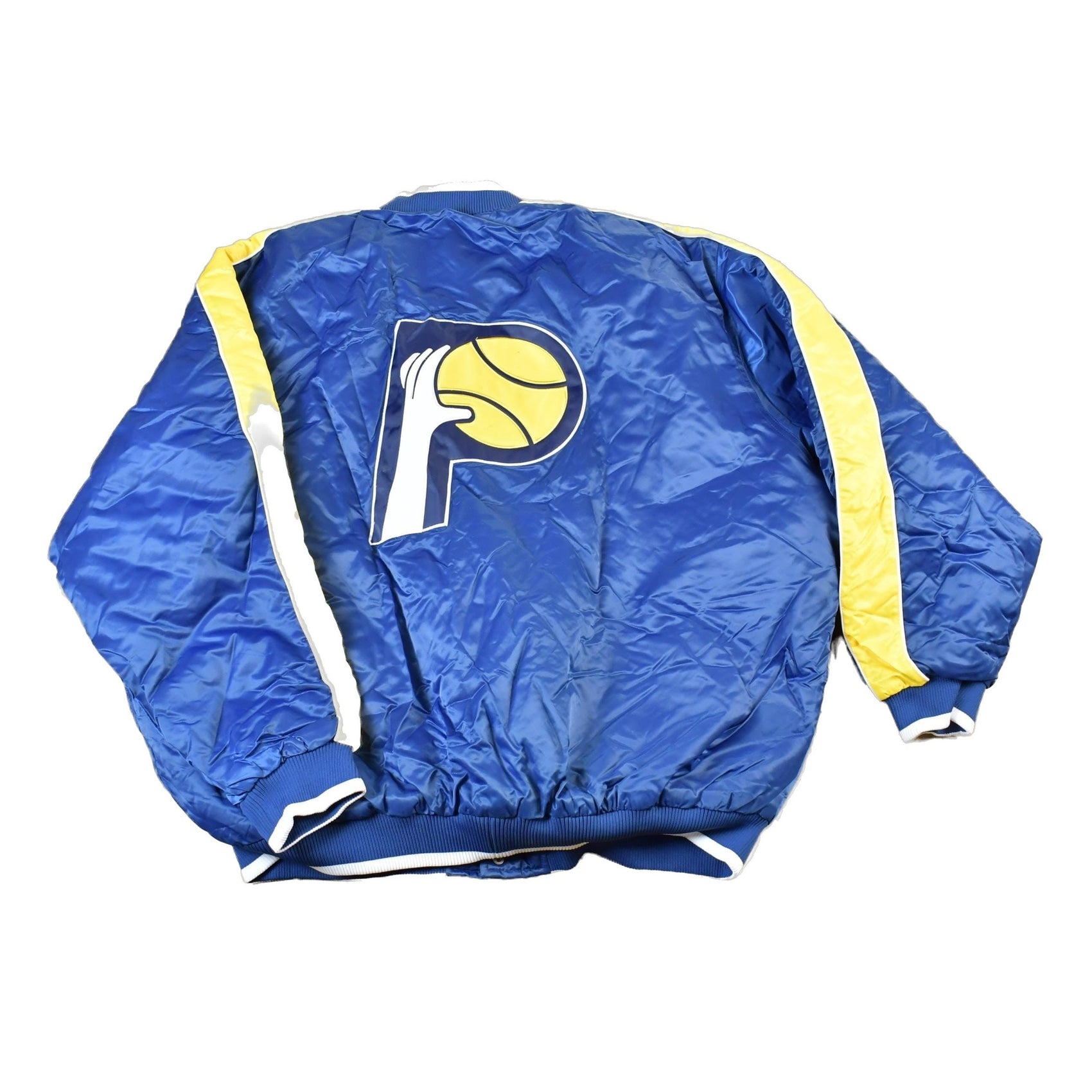 NBA Clothing > Gender Neutral Adult Clothing > Jackets & Coats Vintage 1990s Indiana Pacers NBA Hardwood Classics Puffer Bomber Basketball Warm Up Jacket