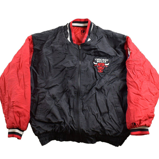 NBA Clothing > Gender Neutral Adult Clothing > Jackets & Coats Vintage 1990s Reversible Chicago Bulls NBA Pro Player Puffer Jacket Men's XL/ Patchwork / Color Block / 90s Bulls Jacket / Streetwear / Embroidered