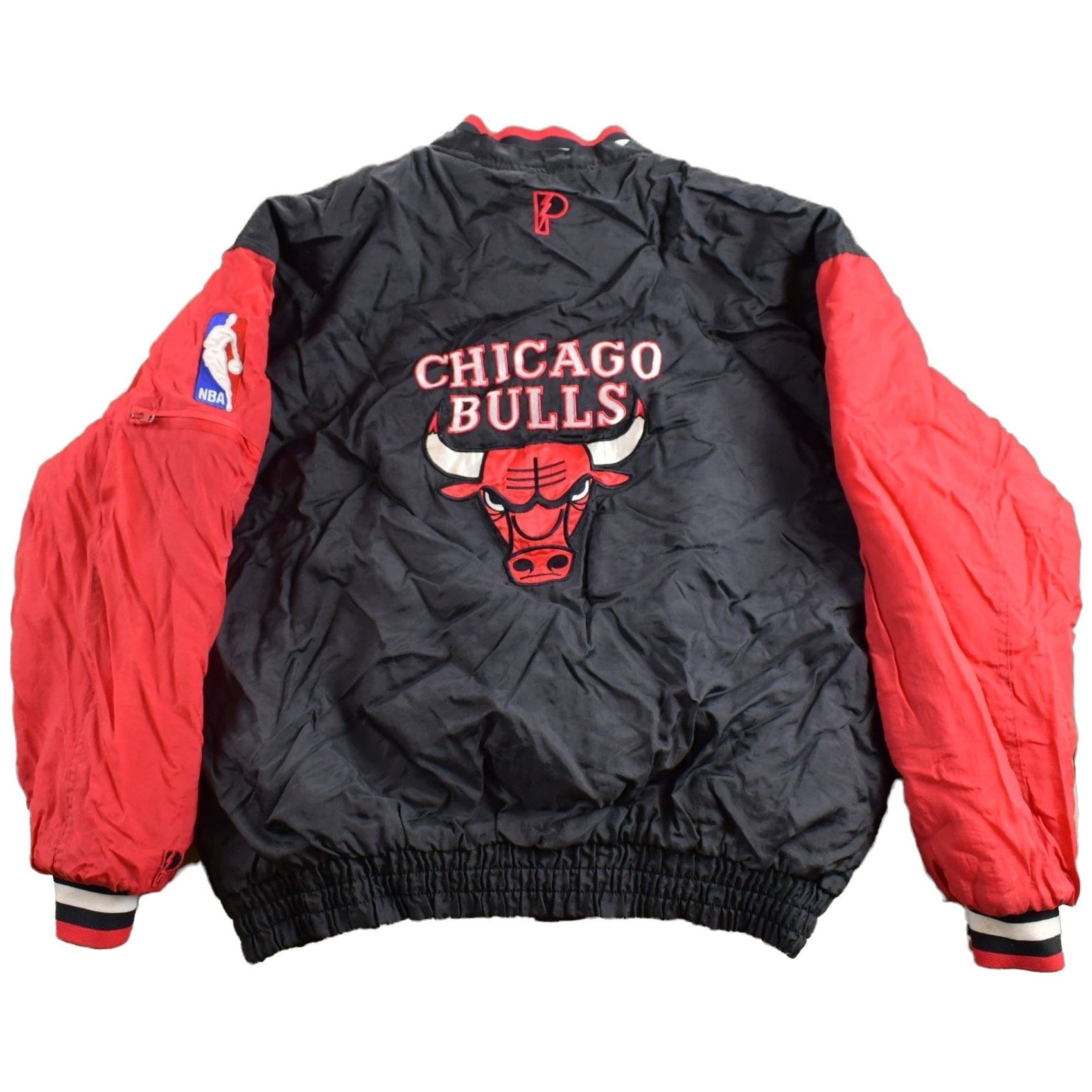 NBA Clothing > Gender Neutral Adult Clothing > Jackets & Coats Vintage 1990s Reversible Chicago Bulls NBA Pro Player Puffer Jacket Men's XL/ Patchwork / Color Block / 90s Bulls Jacket / Streetwear / Embroidered