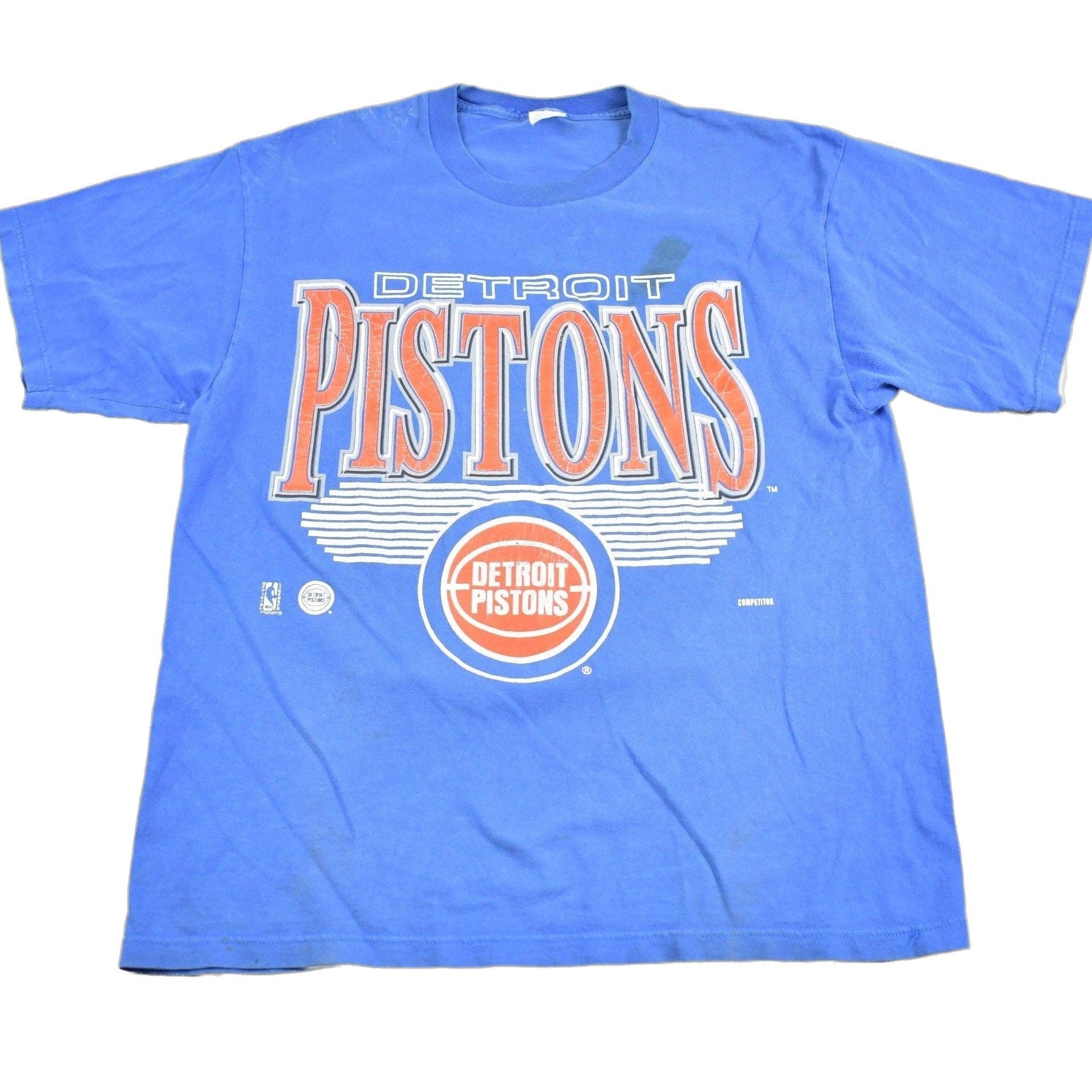 NBA Clothing > Gender Neutral Adult Clothing > Tops & Tees > T Shirts Vintage 1990s Detroit Pistons NBA Graphic T-Shirt / Made In USA / Single Stitch / NBA Basketball