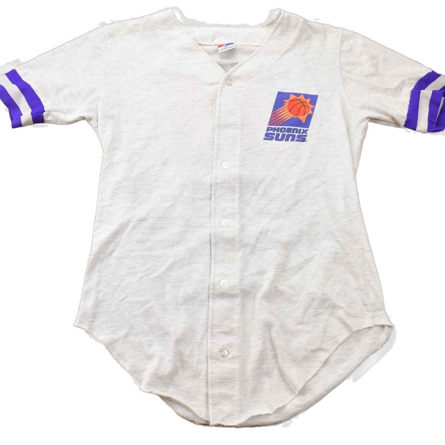 NBA Clothing > Gender Neutral Adult Clothing > Tops & Tees > T Shirts Vintage 1990s Phoenix Suns NBA Graphic Button Up T-Shirt Men's Small/ Made In USA / Single Stitch / NBA Basketball / 90s Streetwear / Sportswear