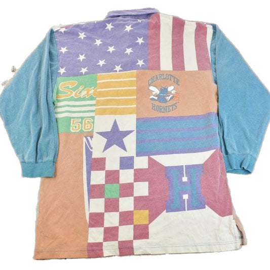 NBA Clothing > Men's Clothing > Shirts & Tees > Polos Vintage 1990s Charlotte Hornets NBA Color Block Long Sleeve Polo Shirt / NBA / 90s Streetwear /Sportswear / In The Paint