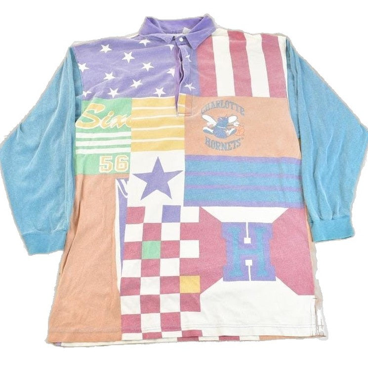 NBA Clothing > Men's Clothing > Shirts & Tees > Polos Vintage 1990s Charlotte Hornets NBA Color Block Long Sleeve Polo Shirt / NBA / 90s Streetwear /Sportswear / In The Paint