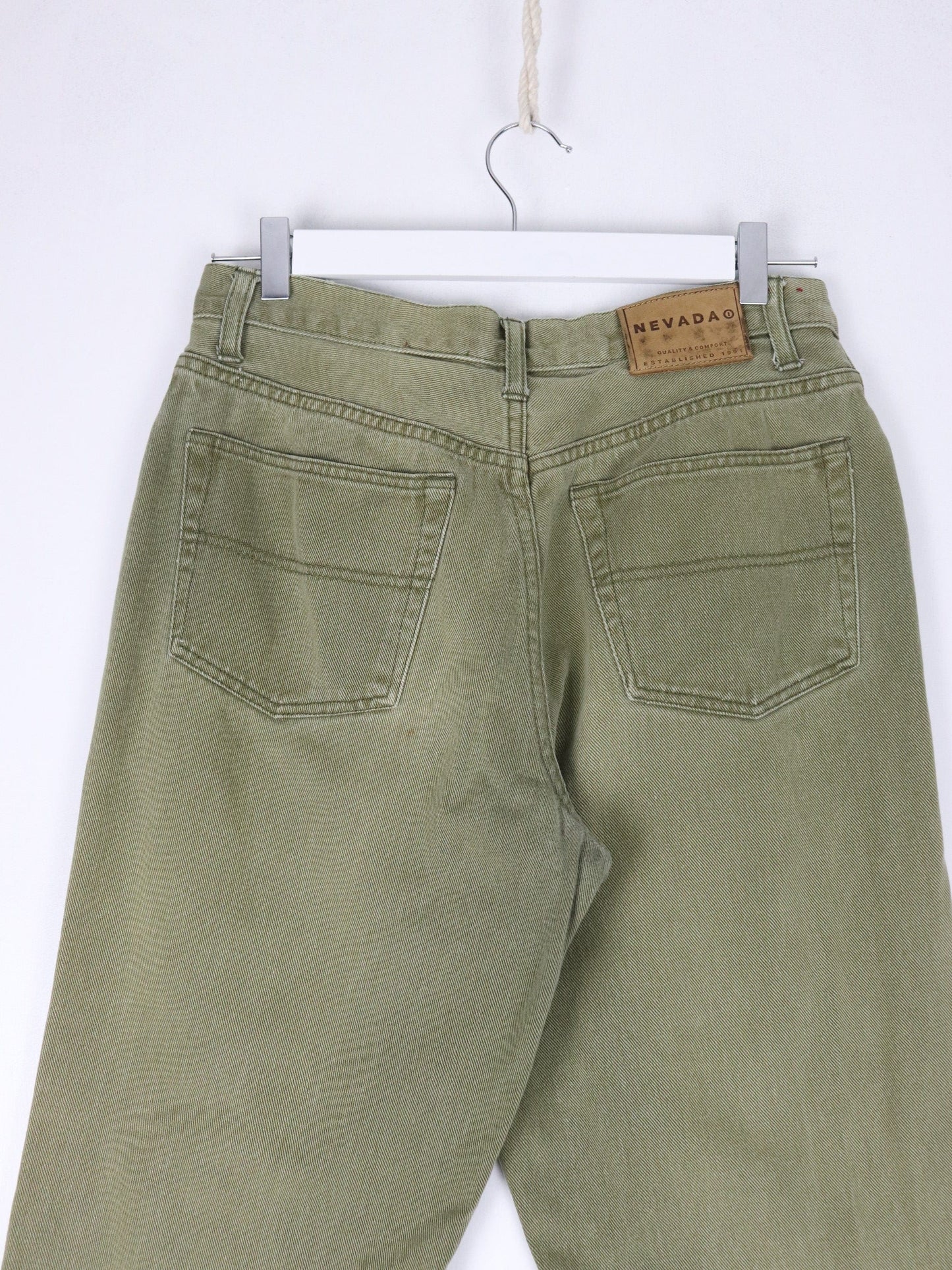 Nevada Pants Fits Adult 30 x 25 Green Denim Jeans Cropped from propervintagecanada