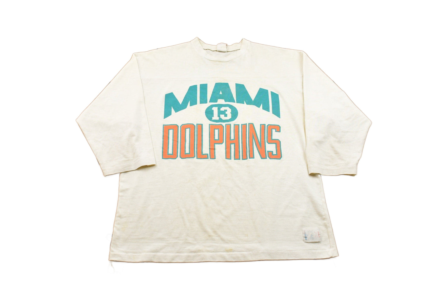 NFL Clothing > Gender Neutral Adult Clothing > Hoodies & Sweatshirts > Sweatshirts Vintage 1980s Logo 7 Miami Dolphins NFL Crewneck Sweatshirt Men's XL/ Stained / Made In USA / Football / Sportswear / Athleisure / Americana
