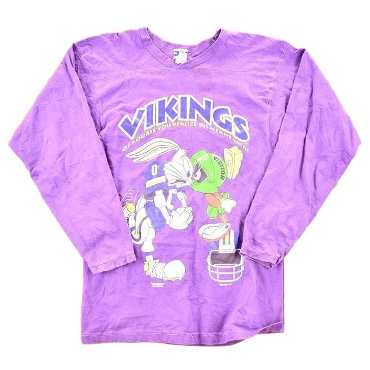 NFL Clothing > Gender Neutral Adult Clothing > Hoodies & Sweatshirts > Sweatshirts Vintage 1993 Vikings Bugs Bunny Marvin The Martian NFL Cartoon Crewneck Sweatshirt Men's S