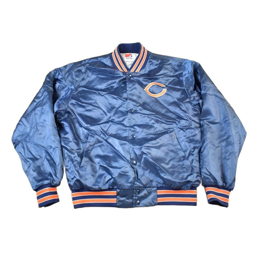 NFL Clothing > Gender Neutral Adult Clothing > Jackets & Coats Vintage 1980s Chicago Bears NFL Swingster Satin Bomber Jacket Men's Medium