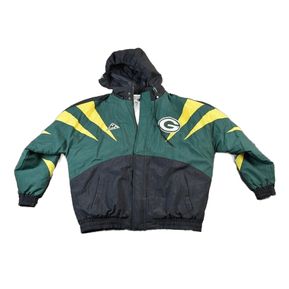 NFL Clothing > Gender Neutral Adult Clothing > Jackets & Coats Vintage 1990s Apex One Sharktooth Green Bay Packers NFL Football Hooded Jacket Men's XL
