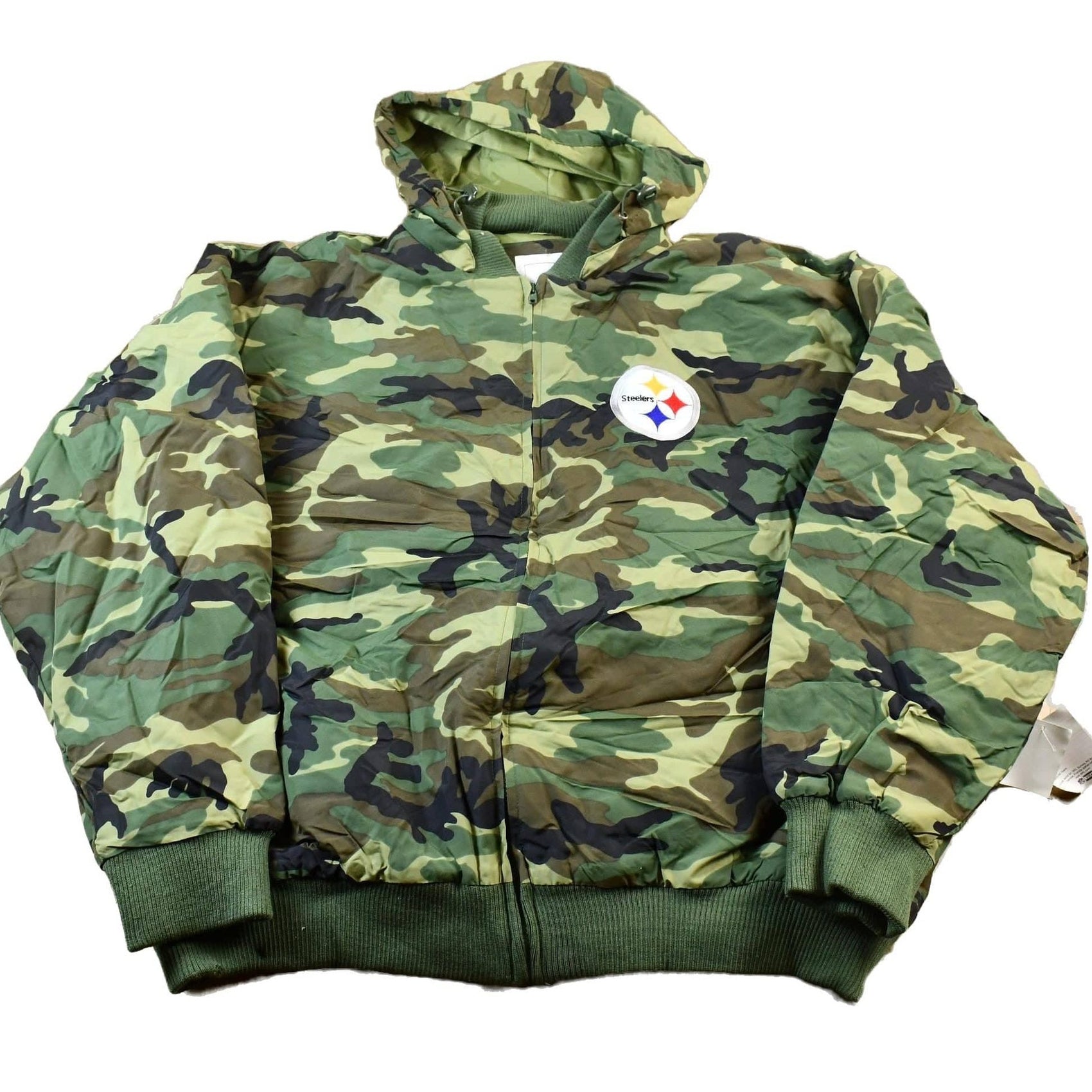 NFL Clothing > Gender Neutral Adult Clothing > Jackets & Coats Vintage 1990s Camo Pittsburgh Steelers NFL Football Hooded Puffer Jacket Men's 3XL
