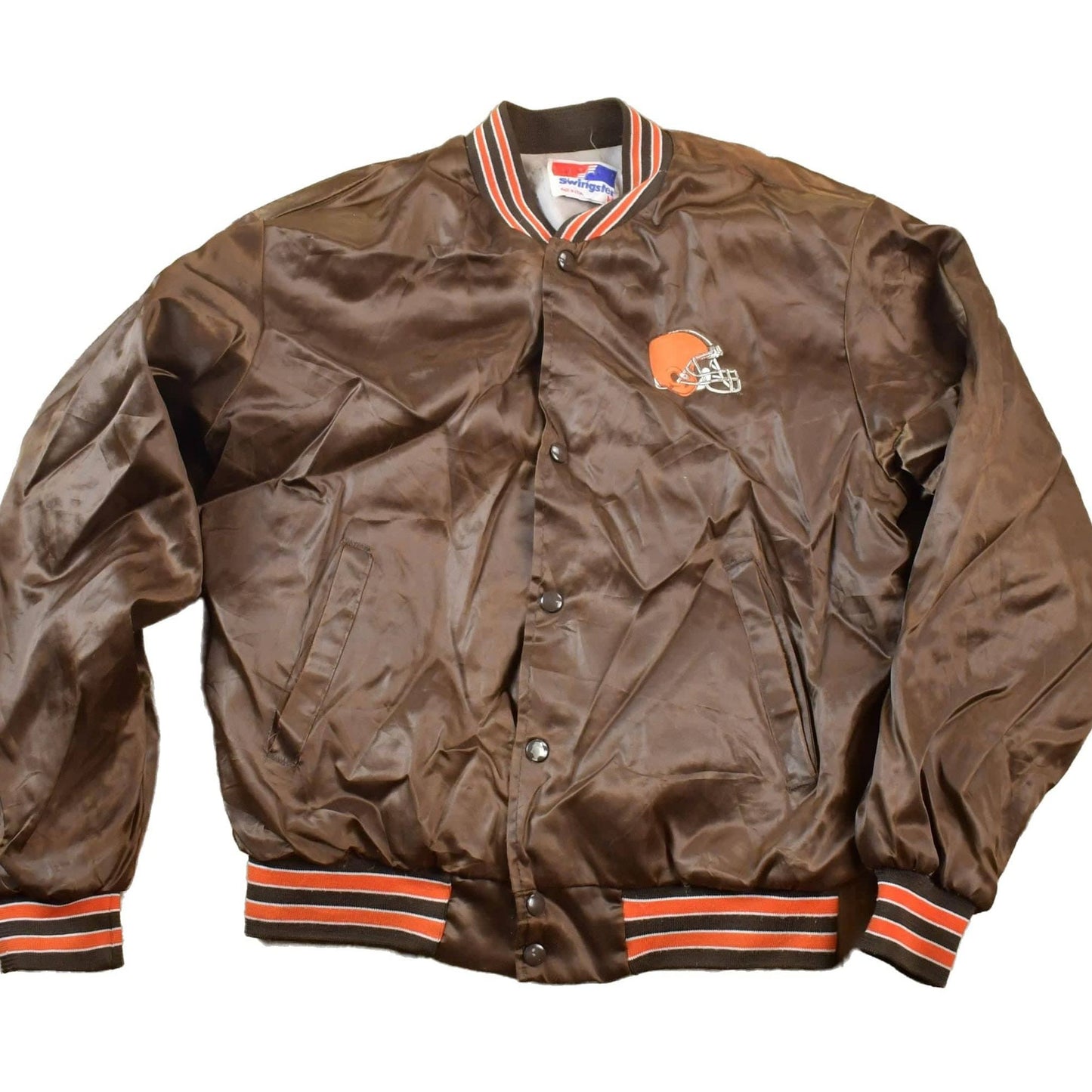 NFL Clothing > Gender Neutral Adult Clothing > Jackets & Coats Vintage 1990s Chicago Bears Satin Button Up NFL Football Swingster Jacket Men's M