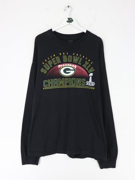 Vintage 00s Black Green Bay Packers Super Bowl XLV Champions Long