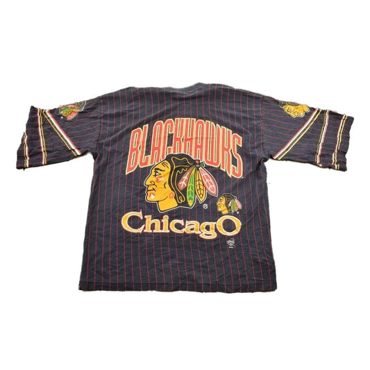 NHL Clothing > Gender Neutral Adult Clothing > Tops & Tees > T Shirts Vintage 1990s Chicago Blackhawks NHL All Over Print Graphic T-Shirt Men's Large