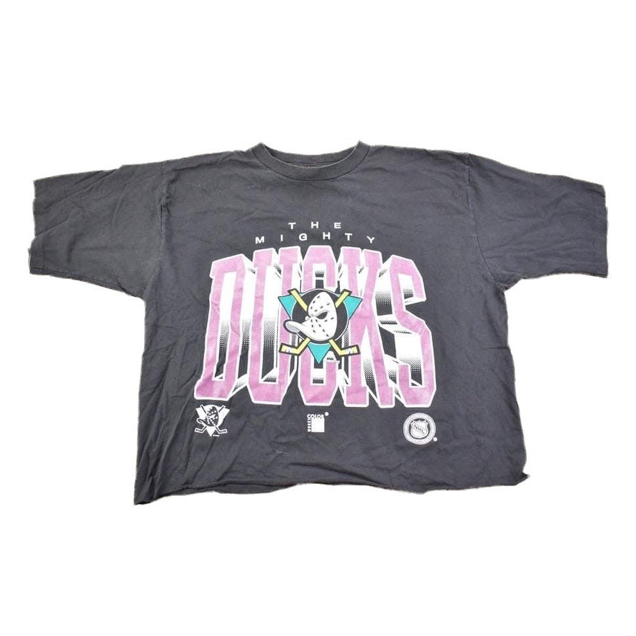 NHL Clothing > Gender Neutral Adult Clothing > Tops & Tees > T Shirts Vintage 1990s NHL The Mighty Ducks Graphic Cropped T Shirt Made In USA Men's XL