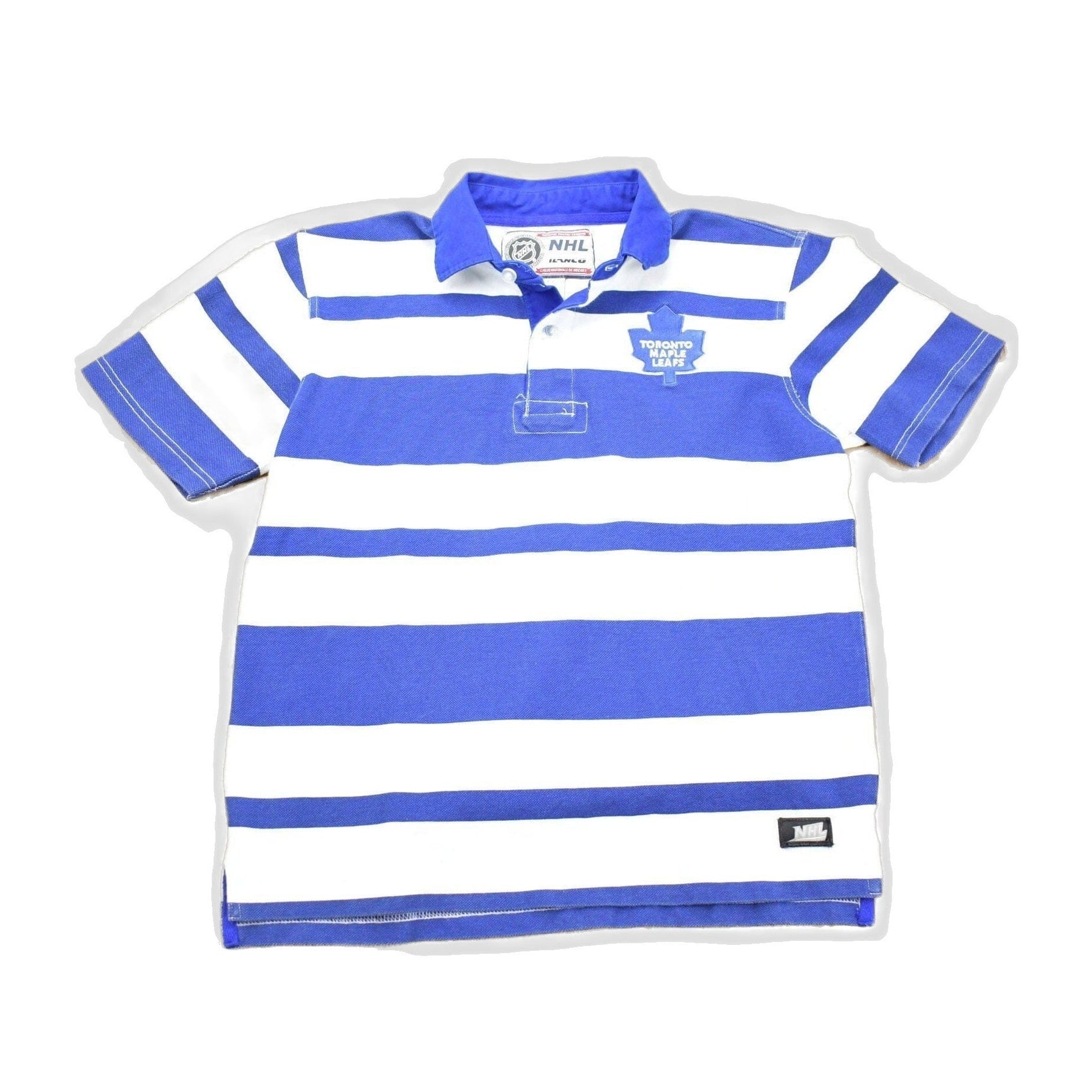 NHL Clothing > Gender Neutral Adult Clothing > Tops & Tees > T Shirts Vintage 1990s NHL Toronto Maple Leafs Striped Collared Shirt Men's Small