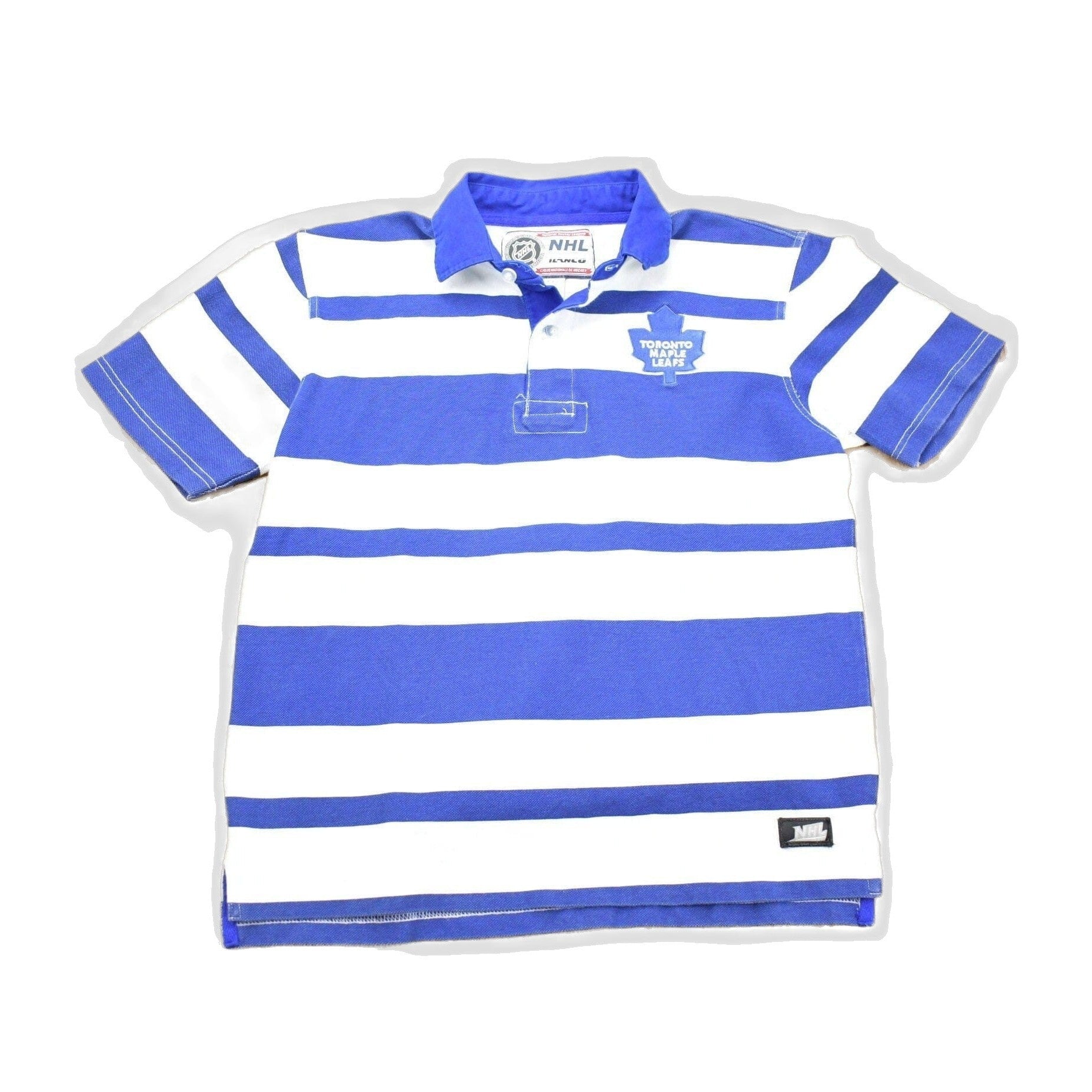 NHL Clothing > Gender Neutral Adult Clothing > Tops & Tees > T Shirts Vintage 1990s NHL Toronto Maple Leafs Striped Collared Shirt Men's Small