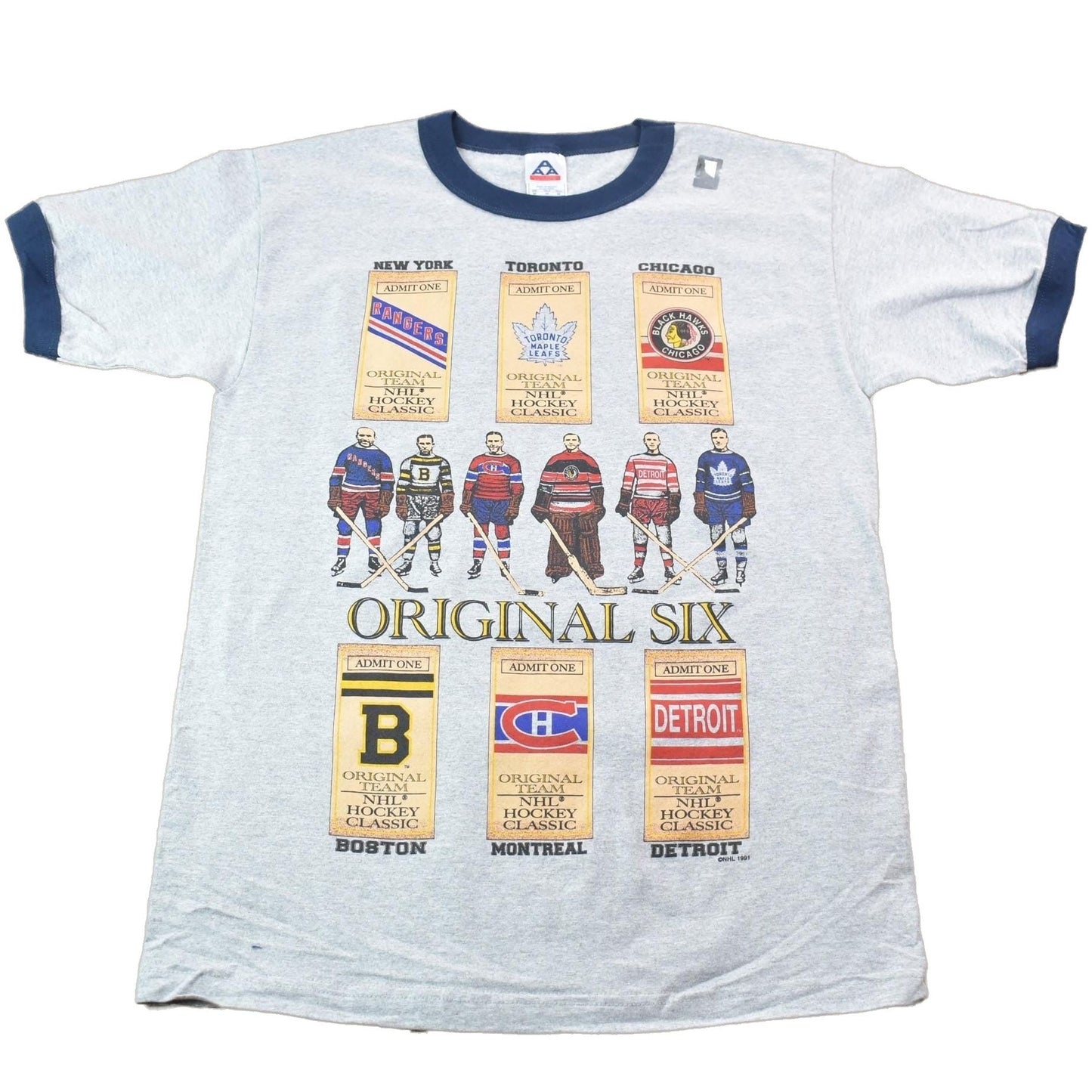 NHL Clothing > Gender Neutral Adult Clothing > Tops & Tees > T Shirts Vintage 1990s Original Six NHL Hockey Classic Dead Stock Graphic T-Shirt Men's Large