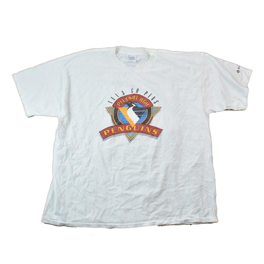 NHL Clothing > Gender Neutral Adult Clothing > Tops & Tees > T Shirts Vintage 1990s Pittsburgh Penguins Lets Go Pens NHL Graphic T-Shirt Men's 3XL
