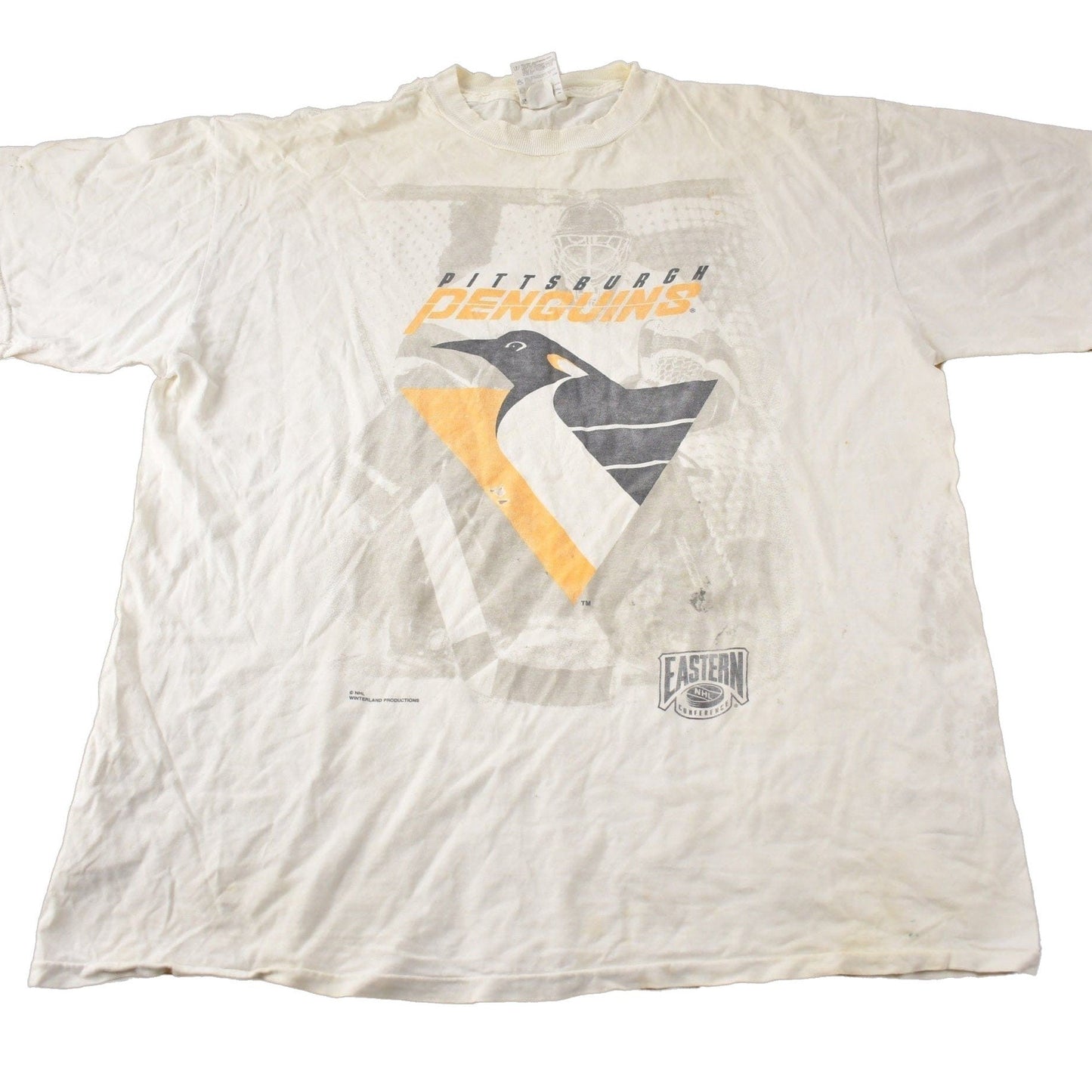 NHL Clothing > Gender Neutral Adult Clothing > Tops & Tees > T Shirts Vintage 1990s Pittsburgh Penguins NHL Hockey Graphic T-Shirt Size XL
