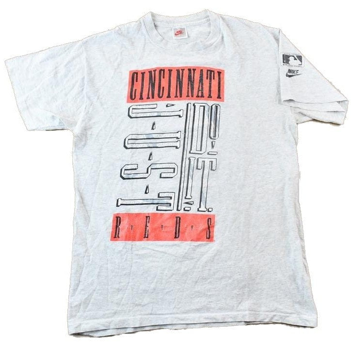 Nike Clothing > Gender Neutral Adult Clothing > Tops & Tees > T Shirts Vintage 1990s Cincinnati Reds MLB Nike Grey Tag Graphic T-Shirt