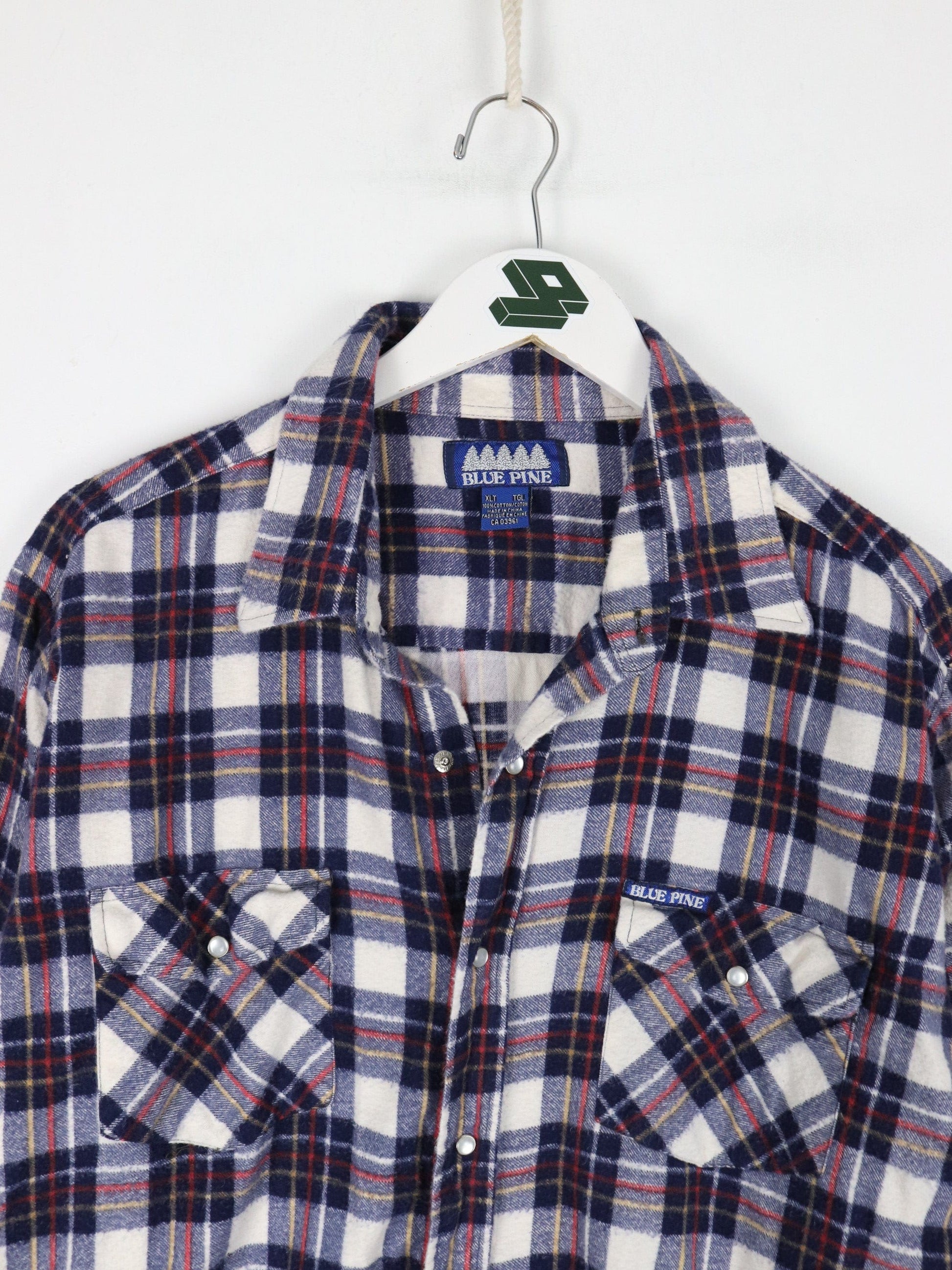 Other Button Up Shirts Blue Pine Shirt Mens XL Tall Red Blue Plaid Flannel Pearl Snap